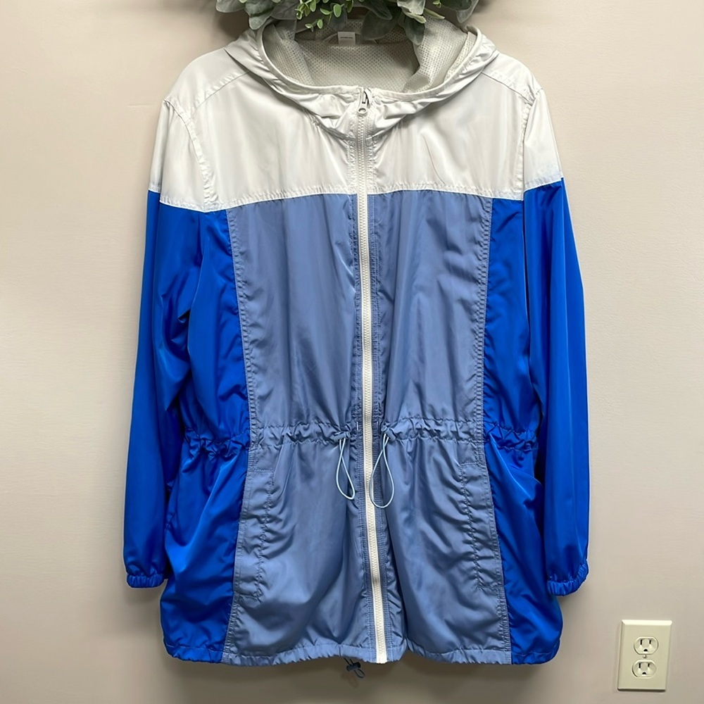Old Navy Active Hooded Lined Windbreaker Blue White Colorblock XL